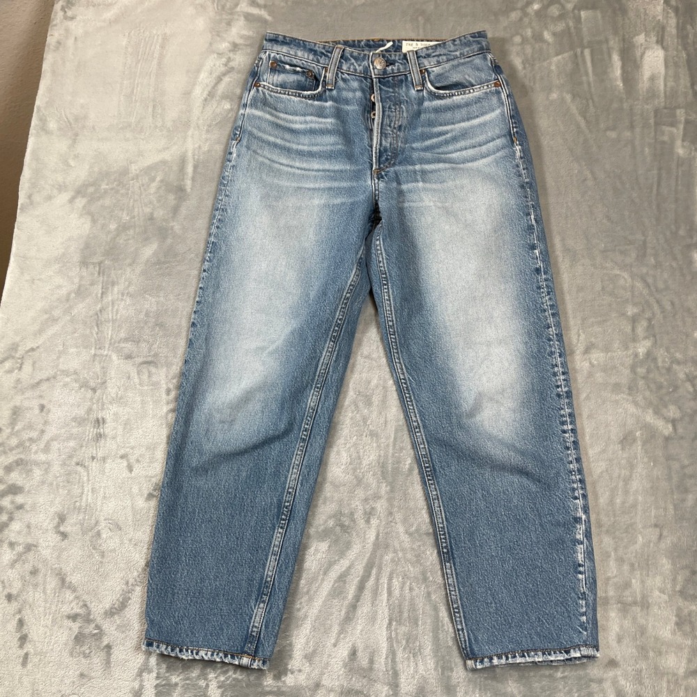 Rag & Bone Lissa High-Rise Barrel Leg Jeans Gypsum Blue Wash Size 25 USA Cotton